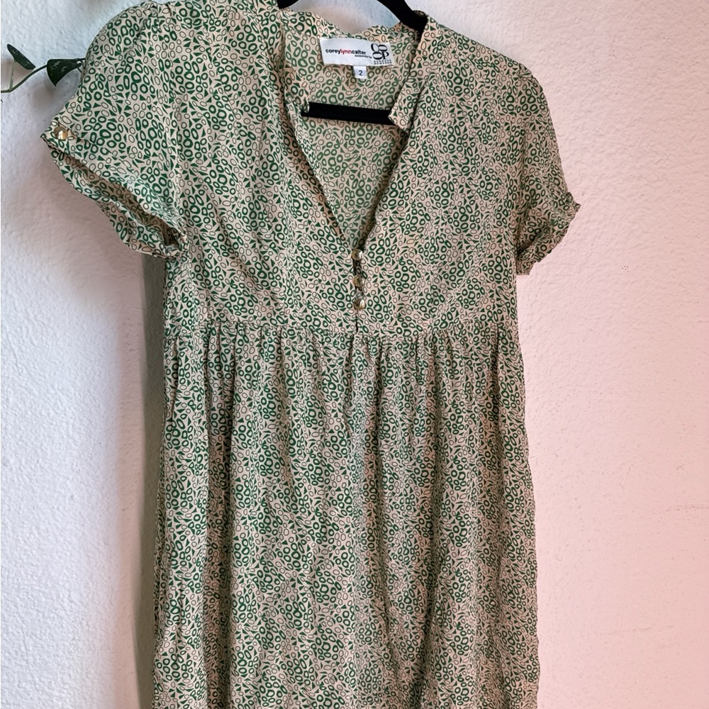 Corey Lynn Calter Green Floral Mini Babydoll Dress
